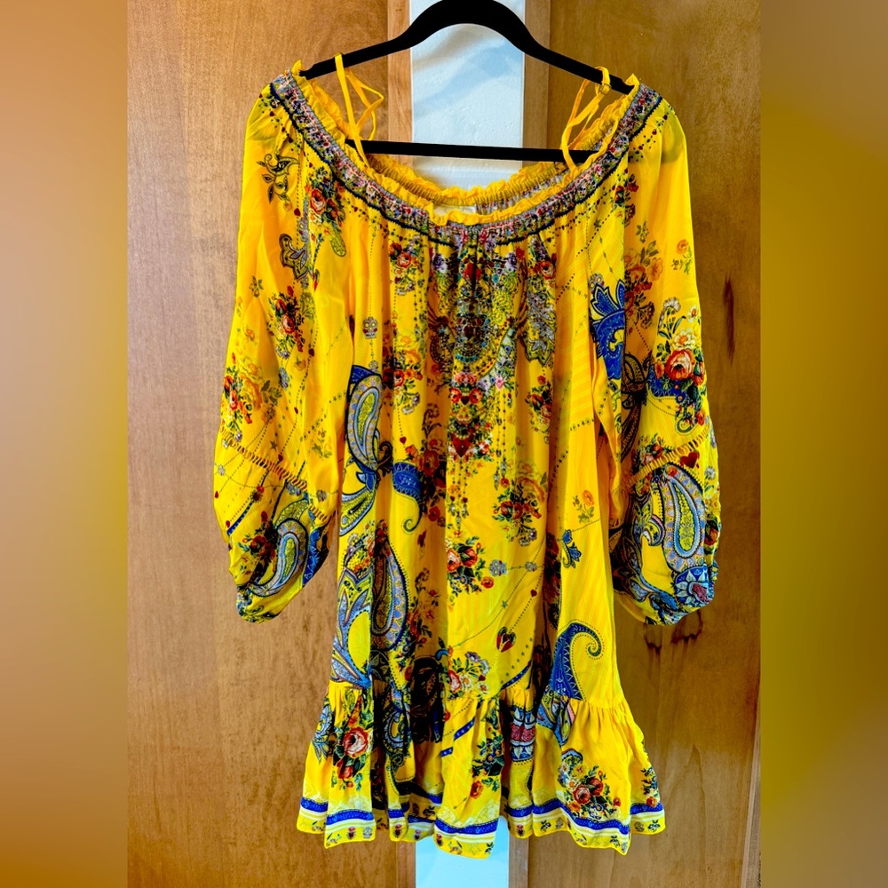 CAMILLA Cold-shoulder Printed Silk Crepe De Chine Mini Dress XL.